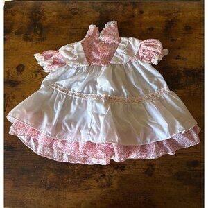Vintage Baby Doll or Newborn Dress With Floral Print & Lace Trim Red